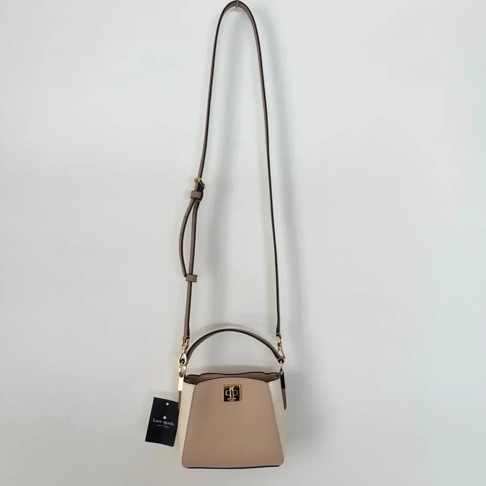Kate Spade Beige and Cream Mini Top-Handle Crossbody with Gold Hardware
